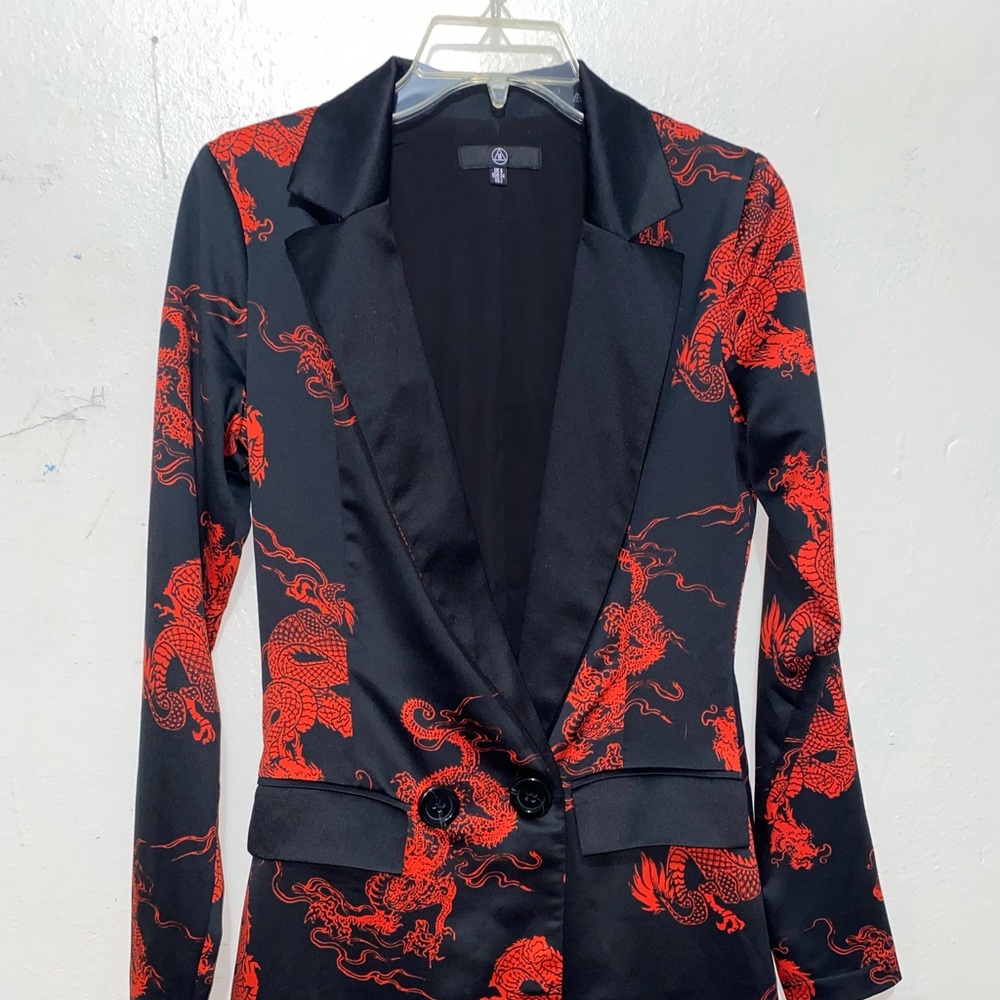 Black Dragon Print Blazer Dress